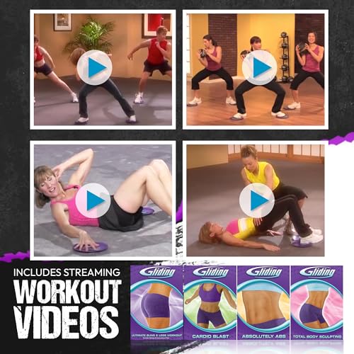 Gliding 9” Sliders for Working Out on Hardwood/Tile Floors, 1 Pair 4 Videos - color: Purple (Hardwood)