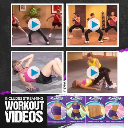 Gliding 9” Sliders for Working Out on Hardwood/Tile Floors, 1 Pair 4 Videos - color: Purple (Hardwood)