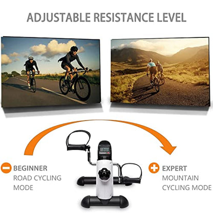 TODO Mini Exercise Bike Pedal Exerciser Foot Peddler Portable Therapy Bicycle with Digital Monitor - color: Bright White