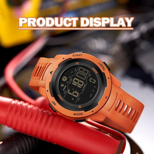 findtime Men's Digital Watch Waterproof Pedometer Watches Sport Watch Step Counter Calorie Military Watch with Stopwatch Alarm LED Backlight Countdown - color: orange