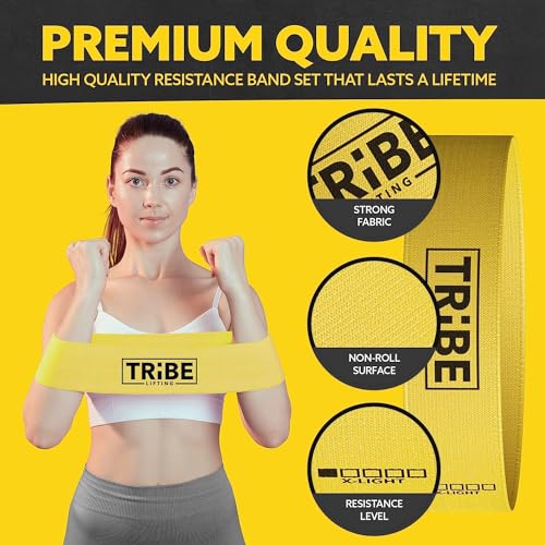 Fabric Resistance Bands for Working Out, 5-Band Set for Legs and Glutes - color: X-Light Yellow