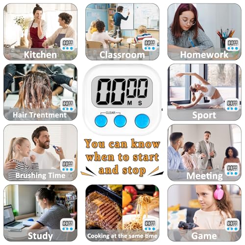 ZILLEEN Digital Kitchen Classroom Timers for Kids Cooking 6pcs MulticolorA - color: White & Black & Pink & Green & Orange & Purple