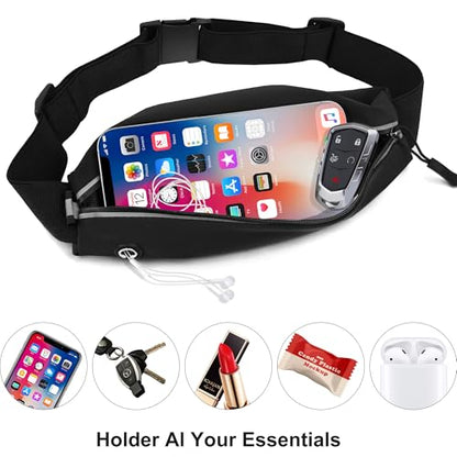 Running Belt Fanny Pack Men and Women Slim Running Bag Money Belt - color: Black