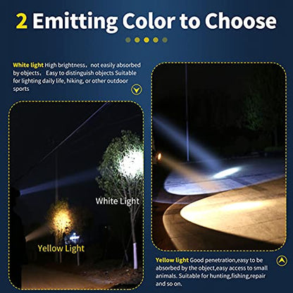 Super Bright Coon Hunting Light, Rechargeable LED Headlamp with 2 Light Modes, Waterproof Adjustable Hard Hat Headlight, Gold Miner Style Torch for Hunting, Fishing, Hiking, Camping, Outdoor Adventure - color: Gold-Yellow Light