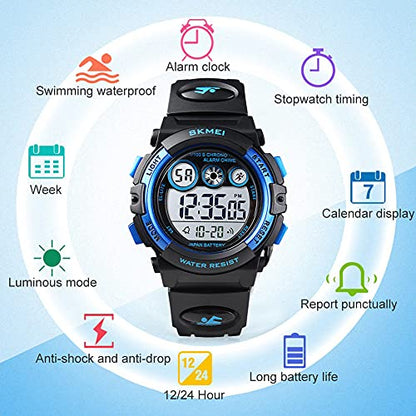 GOLDEN HOUR Watches for Kids Digital Sport Waterproof Boys Girls Watch Outdoor 12/24 H Alarm EL Backlight Stopwatch Military Child Wristwatch Ages 3-15 - color: Black