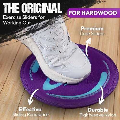 Gliding 9” Sliders for Working Out on Hardwood/Tile Floors, 1 Pair 4 Videos - color: Purple (Hardwood)