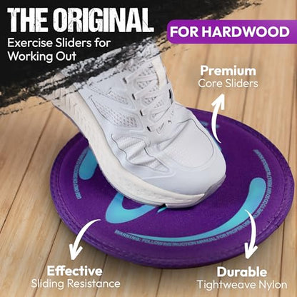 Gliding 9” Sliders for Working Out on Hardwood/Tile Floors, 1 Pair 4 Videos - color: Purple (Hardwood)