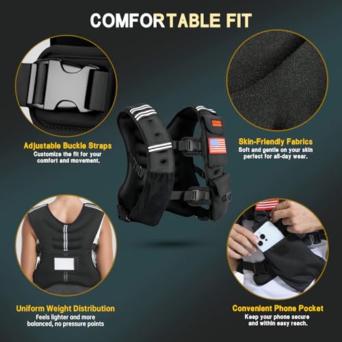 WANOON Weighted Vest for Men Women, 8lb/12lb/16lb/20lb/30lb/40lb Fixed Weight, Plus Size Fitness Vest with Phone Pocket & Reflective Strips for Walking Running Rucking Strength Training - size: 40lb