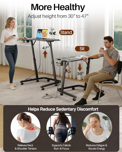 Adjustable Height Standing Desk for Walking Pad, Treadmill Desk with Wheels - color: Black