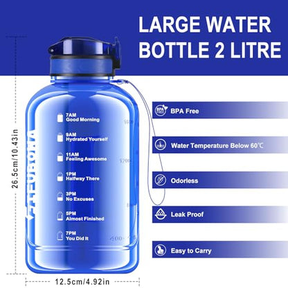 2 Litre Water Bottle with Straw, Motivational Sports Jug - color: Royal Blue-2L, size: 67.6 Ounces