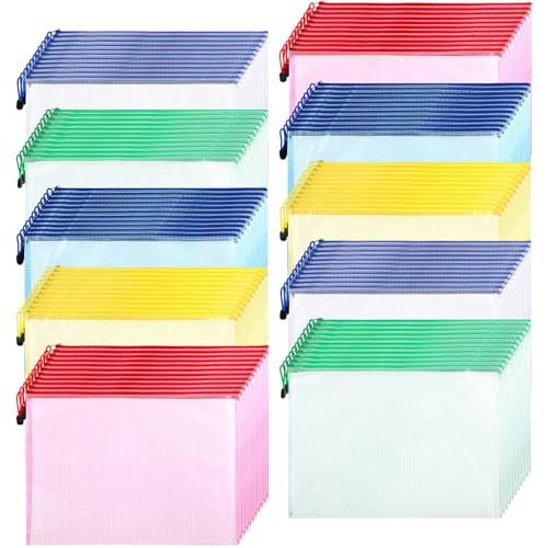 Zhehao 100 Pcs B4 Mesh Zipper Pouch Bag Bulk Mesh Pouch with Zipper - color: Colorful, size: B4,15 x 11 Inch