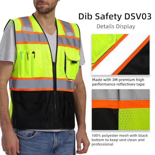 Dib Safety Reflective Safety Vest Made with 3M Tape, Yellow and Black L - color: Yellow & Black, size: Large