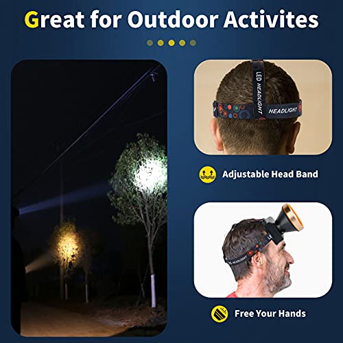 Super Bright Coon Hunting Light, Rechargeable LED Headlamp with 2 Light Modes, Waterproof Adjustable Hard Hat Headlight, Gold Miner Style Torch for Hunting, Fishing, Hiking, Camping, Outdoor Adventure - color: Gold-Yellow Light