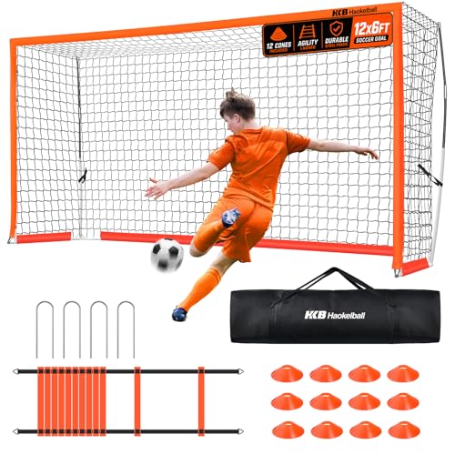 Haokelball 12x6/6x4 FT Soccer Goal for Backyard Portable Metal Frame - color: Orange