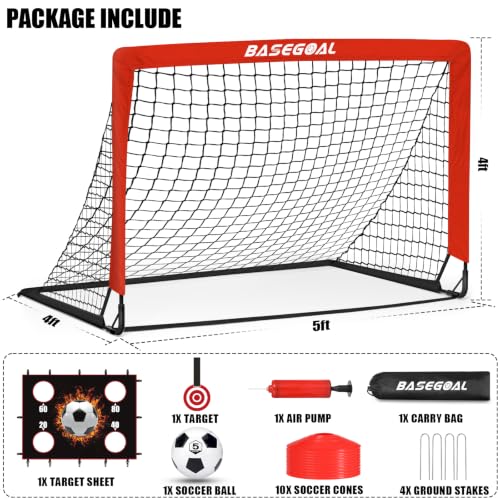 BaseGoal Portable Soccer Goals for Backyard, 5x4ft,Easy Set up - color: Red Black