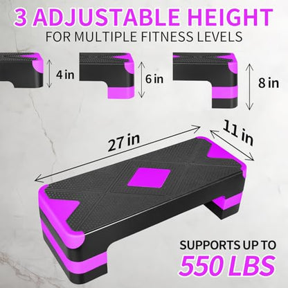 27" Aerobic Exercise Step Platform Adjustable Stepper - color: Purple