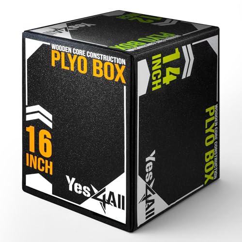 Yes4All 3-in-1 Soft-Padded Plyo Box With Wooden Core, Non-Slip Multi-Use Cushioned Plyometric Jump Box with Vinyl Cover for Jumping, Conditioning, Strength Training - color: C. Upgraded Version, style: 16" x 14" x 12"