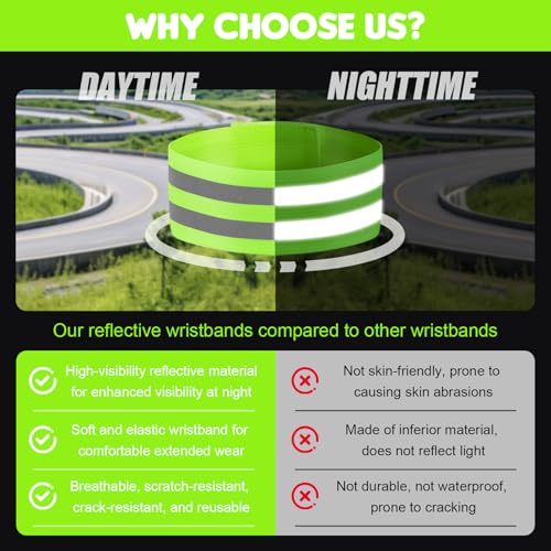 4 Pack High Visibility Reflective Bands for Arm, Wrist, Ankle & Leg – Adjustable Elastic Safety Straps for Night Running, Walking, Cycling – Reflective Gear for Men & Women