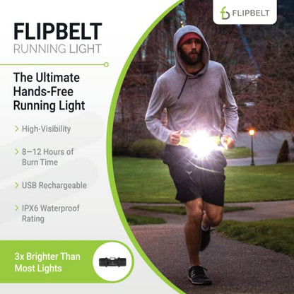 FlipBelt Night Running Light Waist Lamp | USA Company | USB Rechargeable, 500 Lumens, Waterproof, Adjustable Brightness | White LED Lights for Runners