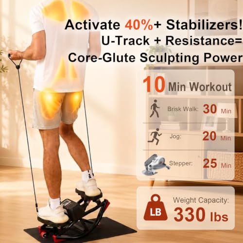 Rocking Stepper for Home Exercise - U-Track Low-Impact Stepper with Resistance Bands, Massage Pedals & Eco-Friendly Mat, Anti-Slip Balance Board for Full Body Workout, 330 LBS Capacity