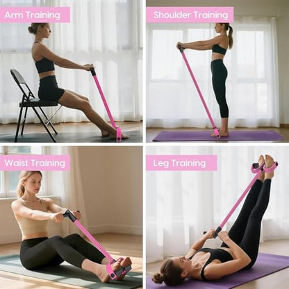 6-Tube Pedal Resistance Band for Women,Fixed High Resistance Foot Pedal Exerciser,Anti-Snap Home Gym Workout Equipment for Abdomen,Waist,Arm,Leg,Glutes,Full Body Toning & Strength Training - color: pink