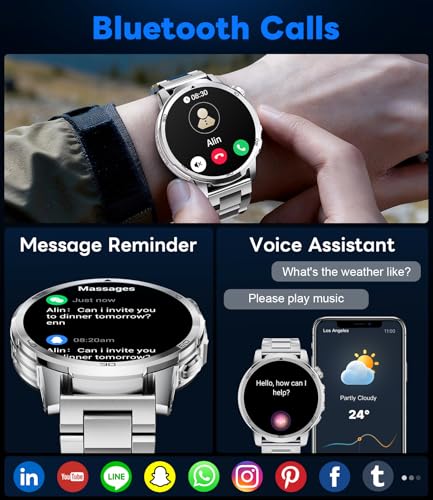 Military Smart Watch for Men Answer/Make Call, 1.85'' HD Rugged Smartwatch with 1000mAh Battery/Flashlight/Heart Rate/110+ Sports Mode, IP68 Waterproof Fitness Tracker Watch for Android iPhone - color: Silver