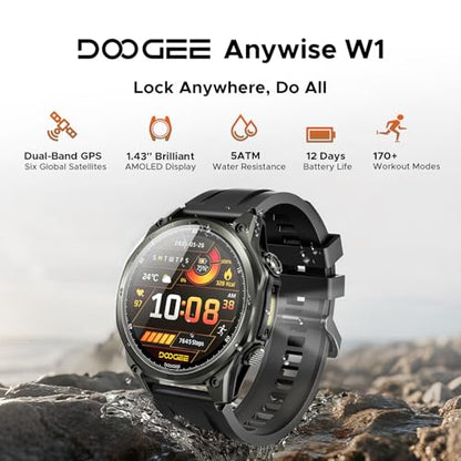 Anywise W1 GPS Smart Watches for Men, 6 Satellite Positioning, 50M Waterproof Fitness Tracker, 1.43'' AI Mens Smart Watch for Android Phone/iphone compatible,Answer/Make Call/12 Days Battery - color: Black - 3 Watch Bands