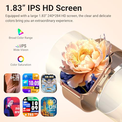 Trendia Smart Watches for Women, 1.83'' HD Fitness Tracker with Answer/Make Calls, Heart Rate/Sleep/SpO2 Monitor, 120+ Sport Modes, IP68 Waterproof, Compatible iPhone/Android Gold - color: Gold