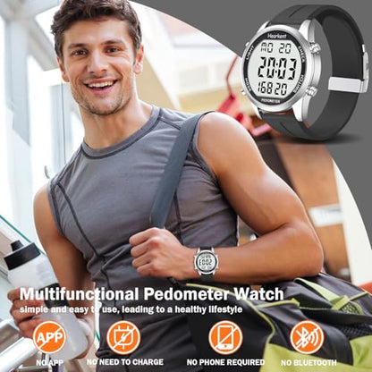Hearkent Pedometer Watch for Walking for Senior Step Counter Watch - color: Black