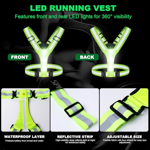 5 Color LED Reflective Running Vest with 2 LED Armbands&2 Reflective Bands