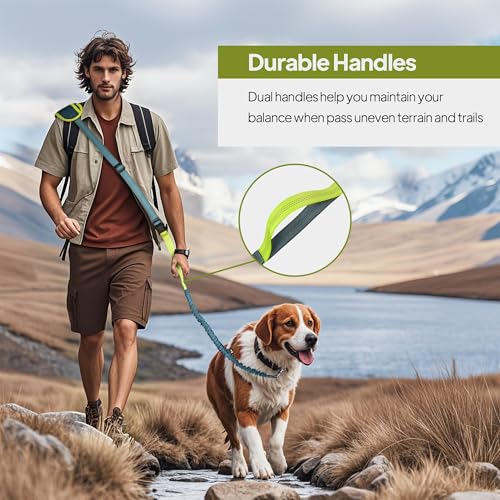 Hands Free Dog Leash with Zipper Pouch, Waist Leash for Dog Walking, Running and Hiking, Adjustable Belt with Handle, Reflective Bungee Design for Large & Medium Dogs