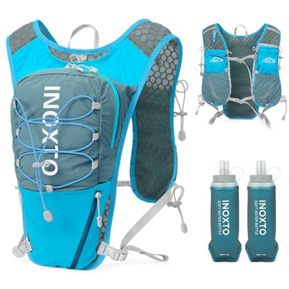 IX INOXTO Running Vest for Women Men, Adjustable Chest Straps Running Hydration Vest with 500ml Soft Flask, Lightweight Breathable Reflective Hydration Backpack for Hiking - color: blue with 500ml