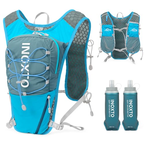 IX INOXTO Running Vest for Women Men, Adjustable Chest Straps Running Hydration Vest with 500ml Soft Flask, Lightweight Breathable Reflective Hydration Backpack for Hiking - color: blue with 500ml