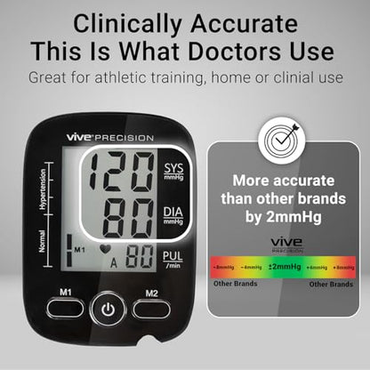 Vive Precision Automatic Blood Pressure Machine - Upper Arm Digital Pulse BP Monitor- Accurate Heart Rate Sensor for Home Use - Portable BPM with Large LCD Display - Heartbeat Monitoring System Kit