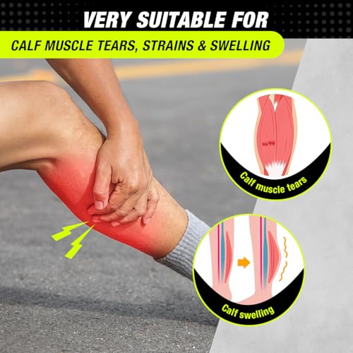 Sylong® Torn Calf Muscle Compression Sleeve Wrap Brace for Calf Swollen, Edema, Soreness, Strain, Cramps, Varicose veins, with 4 sets of Elastic straps - S (1 pack) - size: S