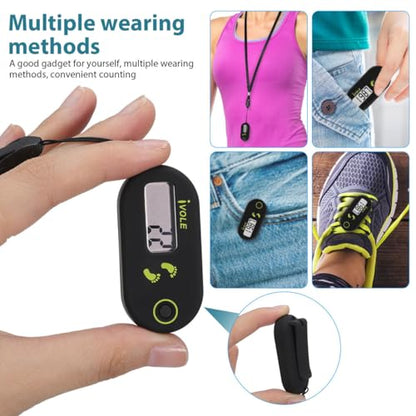 Veemoon 3D Digital Pedometer Accurate Step Counter Walking Distance Miles Calorie Counter Exercise Time Silent with Clip and Lanyard for Men Women Exercise