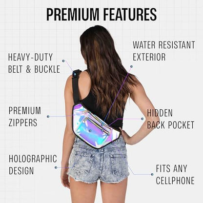 SoJourner Waterproof Holographic Fanny Pack, Luminous Holographic Blue - color: Holographic Blue
