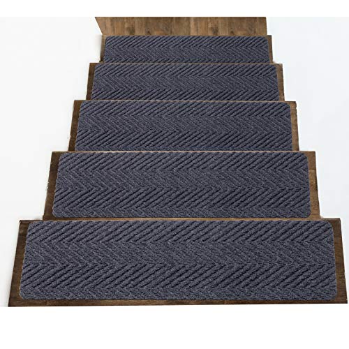 Indoor and Outdoor Carpet Stair Treads - 32" x 8" Non-Slip Stair Treads Carpet for Wooden Steps - Rubber Stair Tread Mats - Stair Rugs Anti Slip for Kids Elders and Dogs – Grey Set of 14 - color: Grey