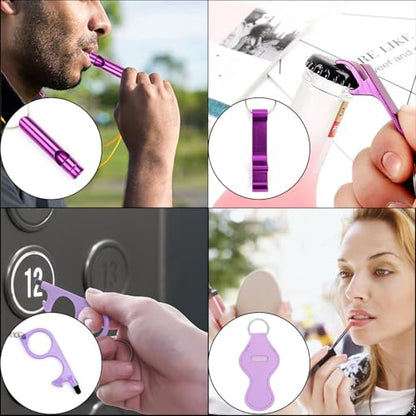 QINER Women Safety Keychain Set, 9 Pack Self Defense Kit with 130dB Personal Alarm - color: Purple