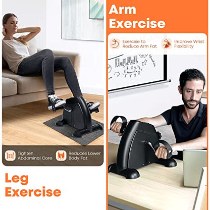 Mini Exercise Bike, AGM Under Desk Bike Pedal Exerciser Foot Cycle Arm & Leg Pedal Exerciser with LCD Screen Displays - color: Black