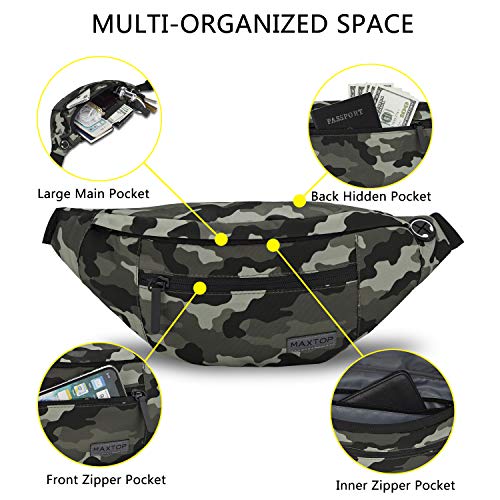 Large Camo Green Fanny Pack Hands-Free Belt Bag Carrying All Size of Phones - color: Camo Green