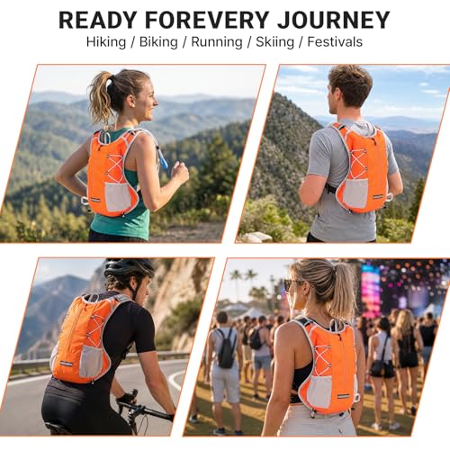 Hydration Backpack with 2L Bladder Water Pack for Hiking Cycling Running - color: orange