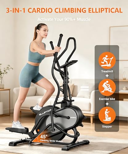 THERUN Elliptical Exercise Machine, Cardio Climber Elliptical Machine for Home, Stair Stepper Elliptical Training Machines w/ 13LBS&18LBS Flywheel, 16 Levels Resistance - color: 13LBS Flywheel Grey