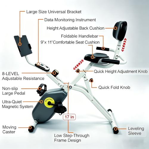 Foldable Quiet Magnetic Recumbent Stationary Exercise Bike