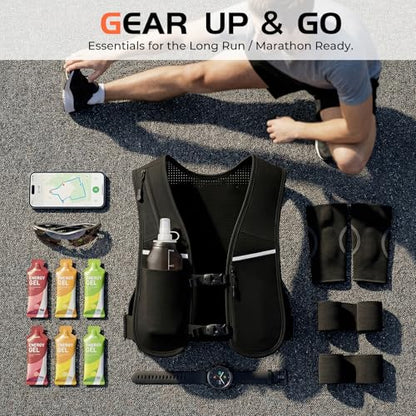 Running Vest for Women Men, Adjustable Chest Straps Running Hydration Vest for Marathon Jogging Trail Race Cycling Hiking, Lightweight Reflective Hydration Backpack with 500ml Soft Flask - size: Large-X-Large