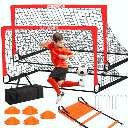 Kids Soccer Goals for Backyard, 2 of 6 x 4 ft Kids Soccer Goal Set Soccer Net with 10 Soccer Cones, Agility Ladder & Carry Bag, Portable Soccer Training Equipment. - color: Black&Red, size: 2 of 6’×4‘