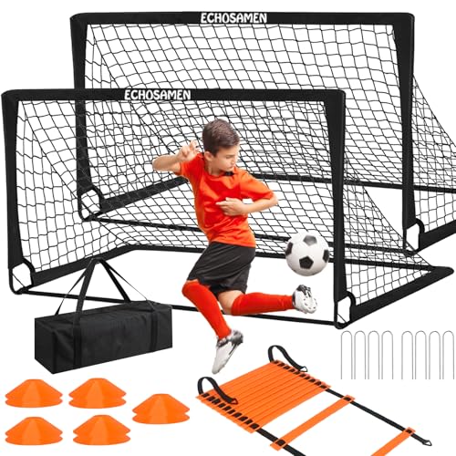 Kids Soccer Goals for Backyard, 2 of 6 x 4 ft Kids Soccer Goal Set Soccer Net with 10 Soccer Cones, Agility Ladder & Carry Bag, Portable Soccer Training Equipment. - color: Black, size: 2 of 6’×4‘