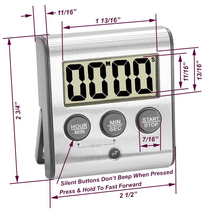 Elegant Digital Kitchen Timer Stainless Steel - Loud Alarm - Model eT-78 - size: eT-78