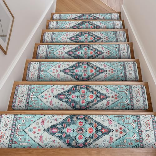 OJIA Non-Slip Stair Treads for Wooden Steps 15PC 30"X8" Indoor Stair Runner - color: Light Blue, size: 8" x 30"