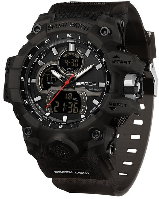 FANMIS Men Sports Outdoor Watch Analog Digital Multifunctional Black Watch - color: C Black
